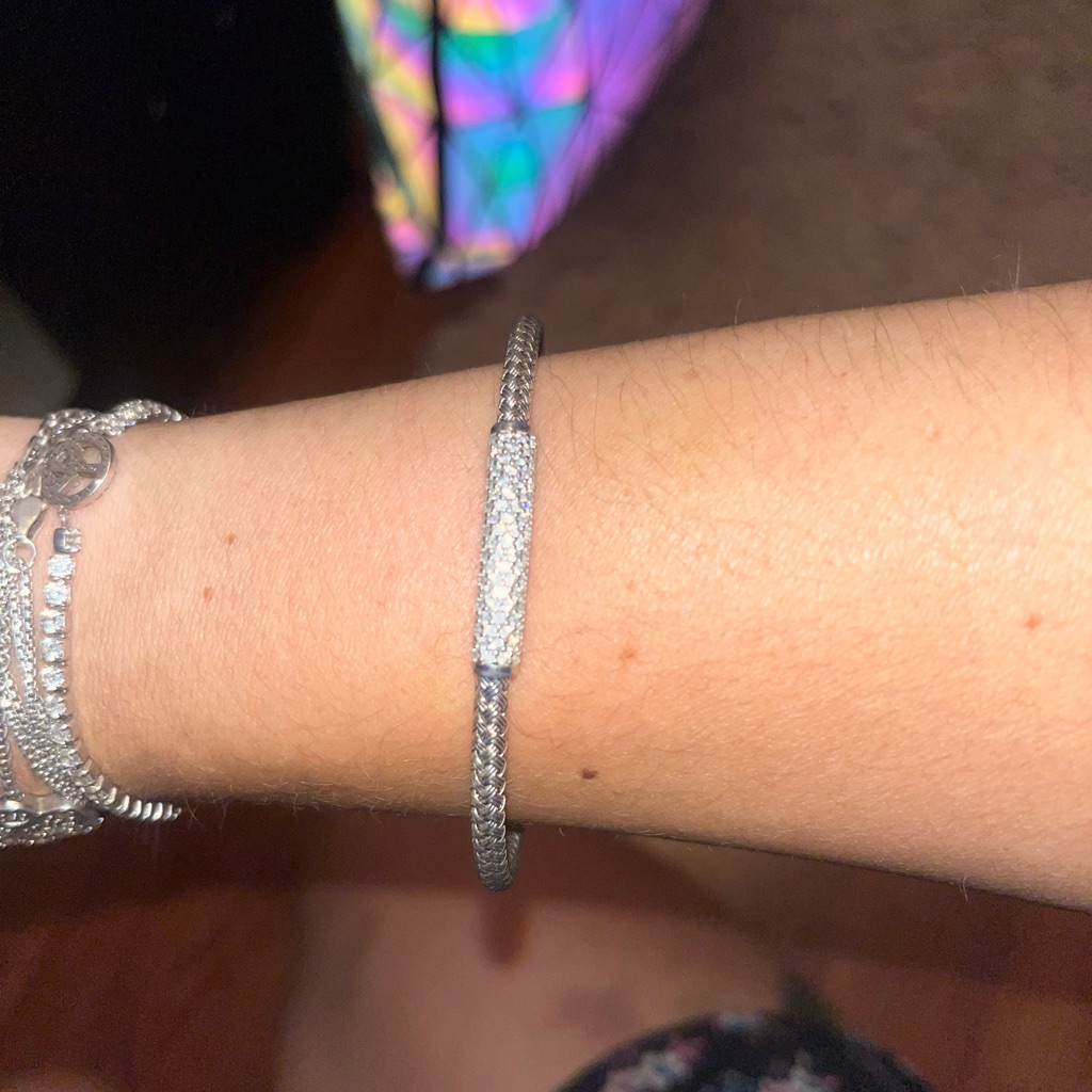 Sterling Silver Jcm Cubic Zirconia Cuff Bracelet